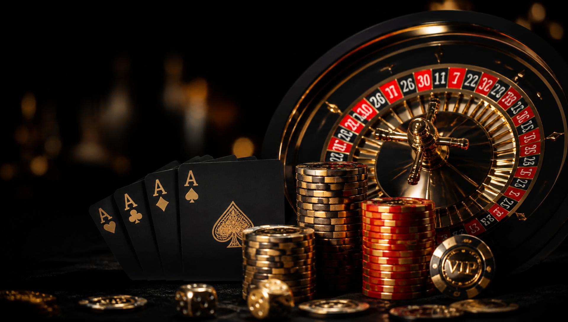 Kasino mewah dengan roda roulette dan kartu emas